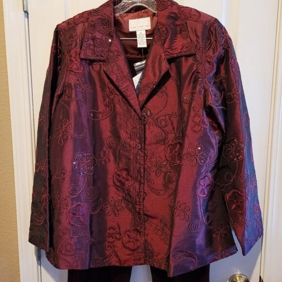 New Susan Graver jacket top pants Velvet XL party formal QVC - Picture 2 of 7